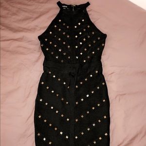 Bebe black dress with gold studs
